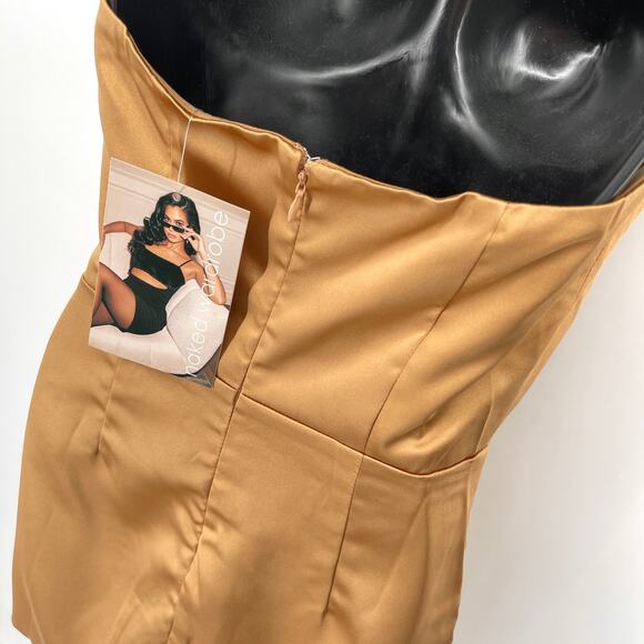 Naked Wardrobe The Statement Fitted Dress NEW Sz XS Gold Bustier Strapless - Picture 5 of 9